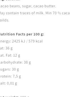 Online Barba, Nicaragua 70% 100 g Chokolade