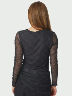 Bea Check Mesh Blouse-Neo Noir Hot