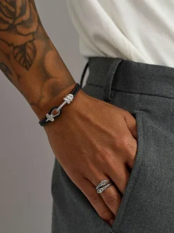 Leather Bracelet with Silver Rope Clasp-Nialaya Discount