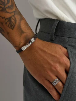 Sale Leather Bracelet with Silver Clasp Smykker