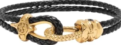 Nialaya Smykker>Leather Bracelet with Gold Rope Clasp
