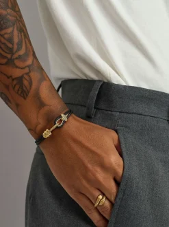 Nialaya Smykker>Leather Bracelet with Gold Rope Clasp