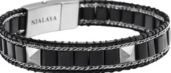 Nialaya Smykker>Onyx Stud Bracelet with Silver