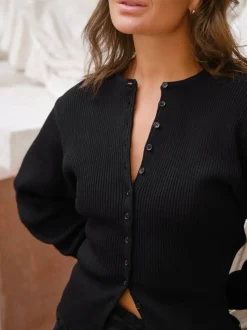 Briano Stitch Knit Cardigan-Neo Noir Hot