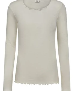 Dame Magasin du Nord Collection Strik>Cilla 14 Langærmede striktrøje med bølgende kant - 100% Merino uld