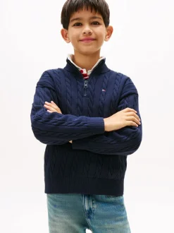 Børn Tommy Hilfiger Overdele>COTTON CABLE HALF ZIP SWEATER