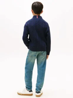 Børn Tommy Hilfiger Overdele>COTTON CABLE HALF ZIP SWEATER