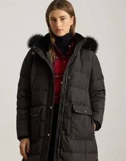 Faux-Fur-Trim Quilted Down Maxicoat-Lauren Ralph Lauren Discount