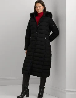 Faux-Fur-Trim Quilted Hooded Coat-Lauren Ralph Lauren New
