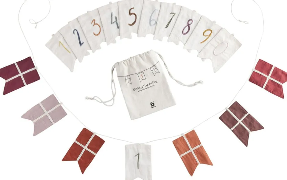 Fødselsdags flagranke, tal 0-9, økologisk bomuld-Sebra Clearance