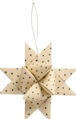 Ib Laursen Juletræspynt>Flettet stjerne t/ophæng lille m/grønne prikker