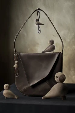 Best Fugl guld nøglering med naturlæder eg Dame Nøgleringe