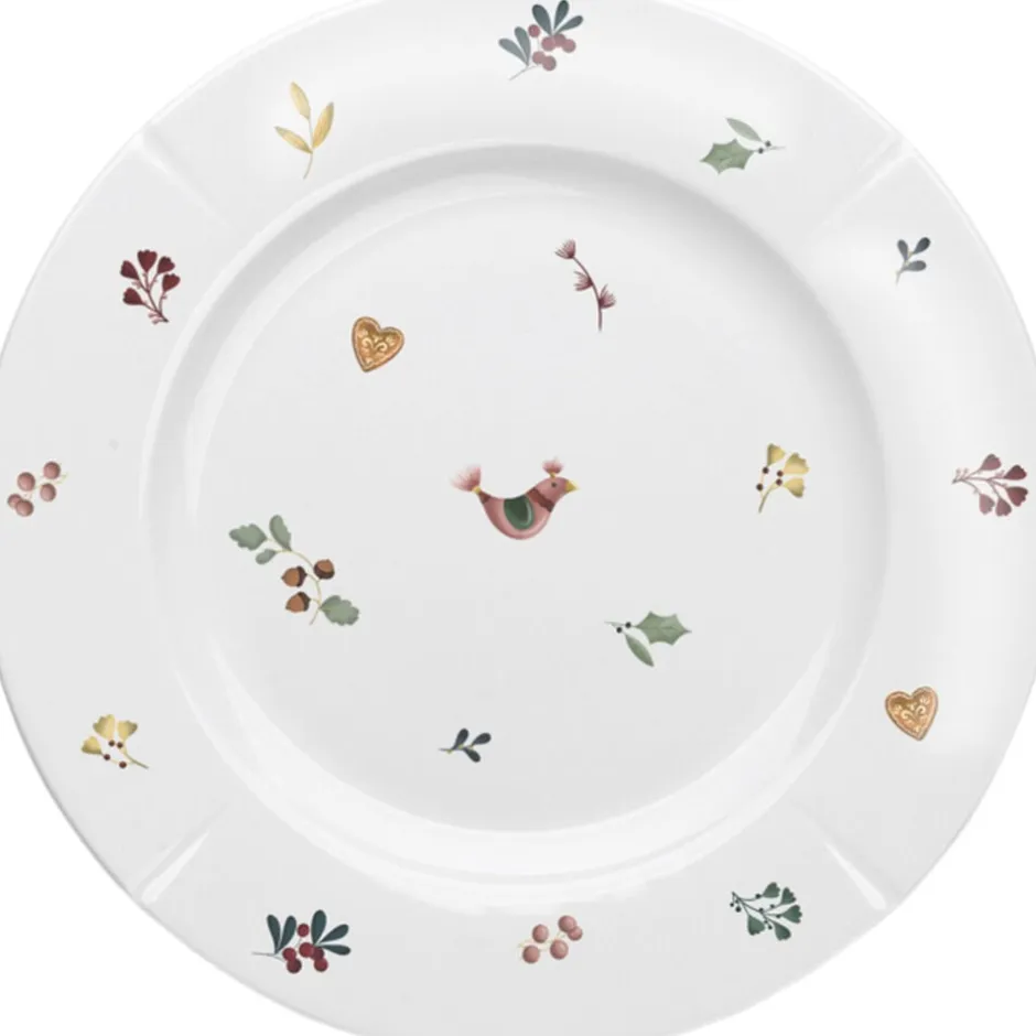 Lyngby Porcelæn Julestel|Julestel>GC Cottage Tallerken Ø23 cm hvid m. deko