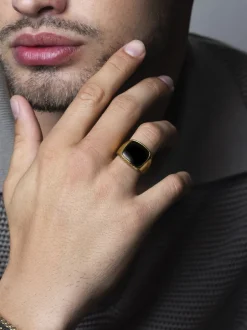Clearance Gentlemen's Gold Signet Ring with Black Onyx Smykker