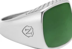 Outlet Gentlemen's Silver Signet Ring with Green Jade Smykker