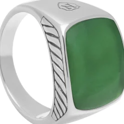 Outlet Gentlemen's Silver Signet Ring with Green Jade Smykker
