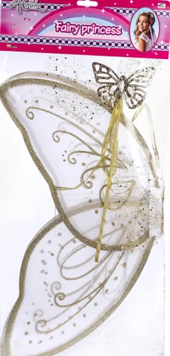 Børn 4-GIRLZ Rolleleg & Musik>store guldvinger og guldfestav. Vingerne måler udfoldet 58x59