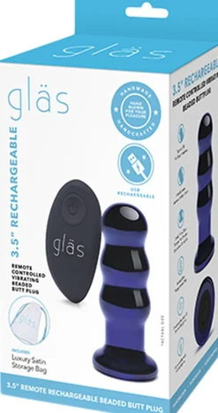 GLAS - RECHARGEABLE REMOTE CONTROLLED VIBRATING BEADED BUTTP-Gläs Clearance
