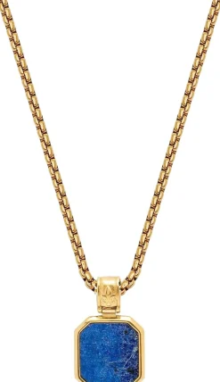 Sale Gold Necklace with Square Lapis Pendant Smykker