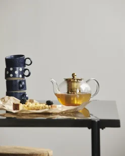 GRAINY tea cup w. handle, dark blue/sand-Nordal Online