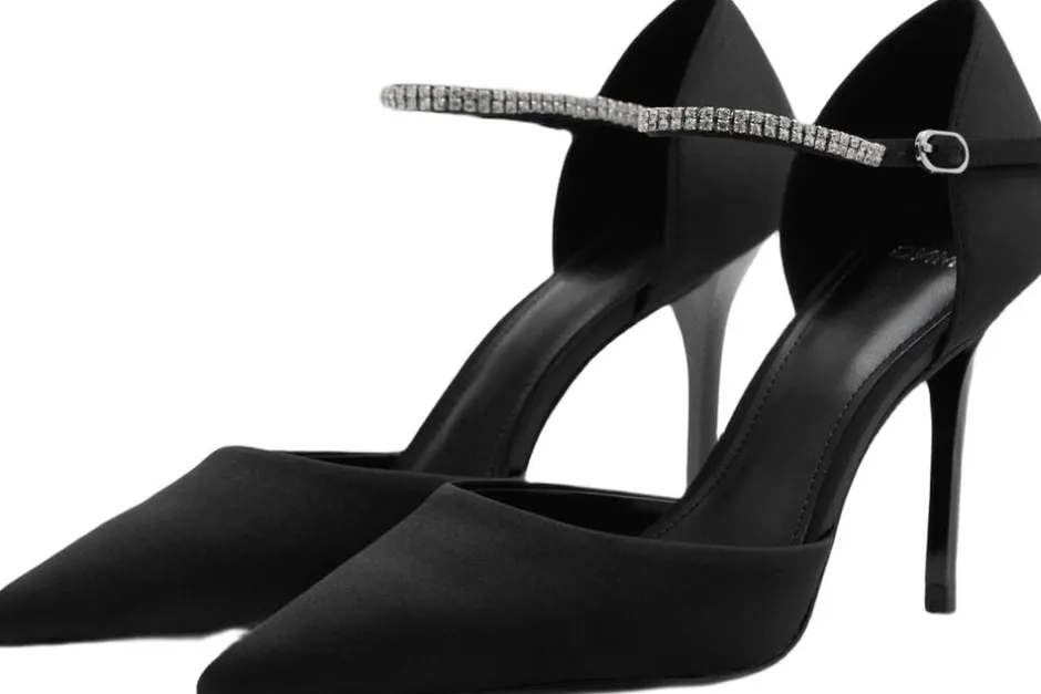 Dame MANGO Snøresko>High heel shoe with rhinestone stra