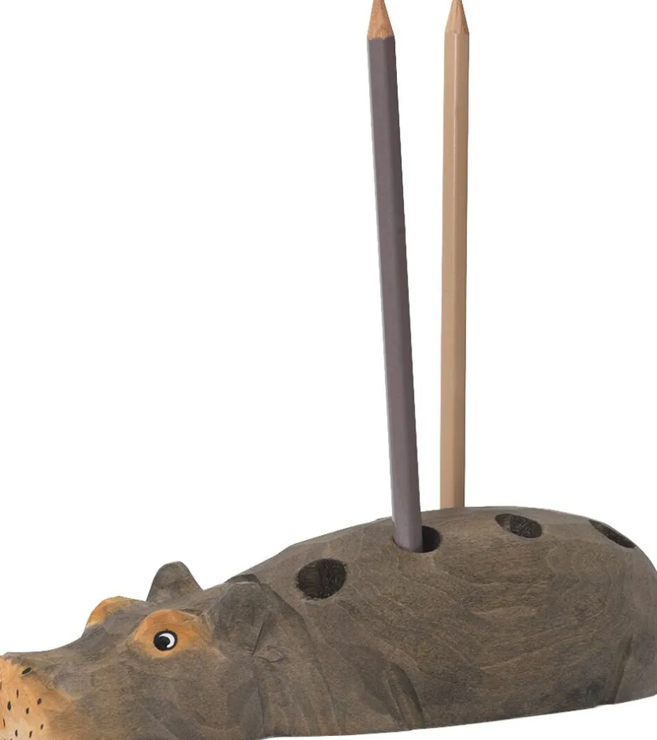 Outlet Hippo Pencil Holder - Hand-carved Kontorartikler
