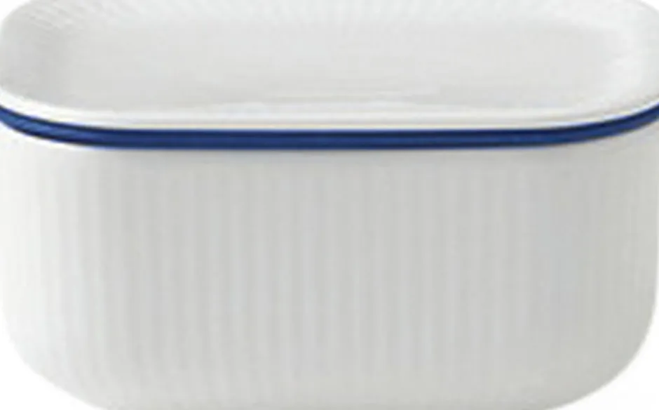 Hvid riflet smørskål m. låg-Royal Copenhagen Outlet