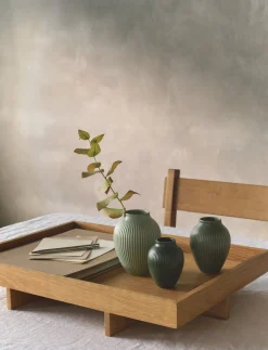 Knabstrup Keramik Vaser & Urtepotteskjulere>Knabstrup mini vase 3 Stk ripple mat misty green, celadon green, dark