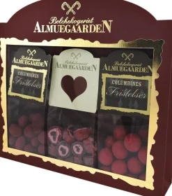 Almuegaarden Bolcher>Kærligheds-Gaveæske med hjerte bolcher, hindbær choko-lakridser og hin