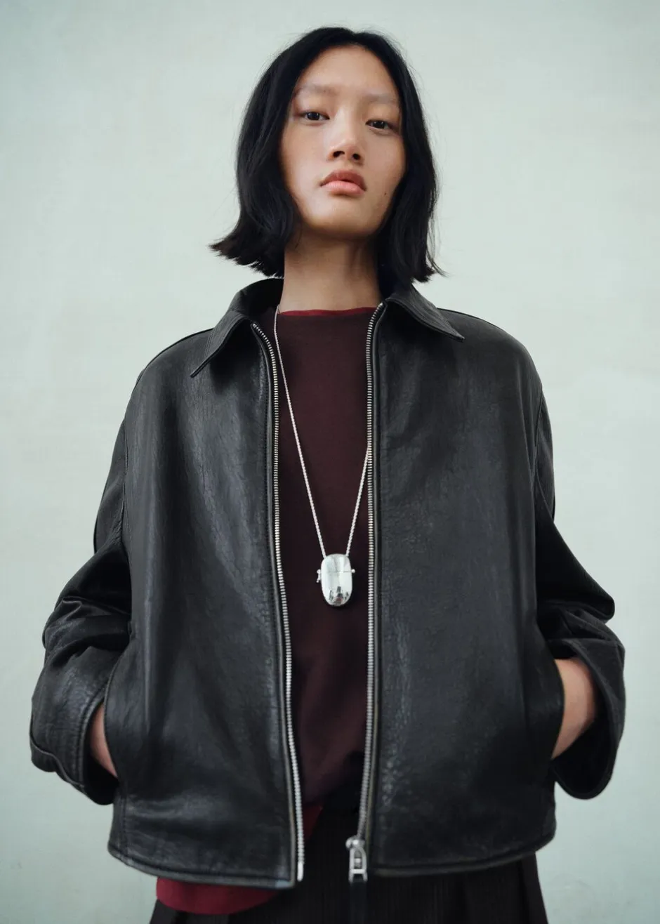 Online Lapels leather jacket Dame Fest