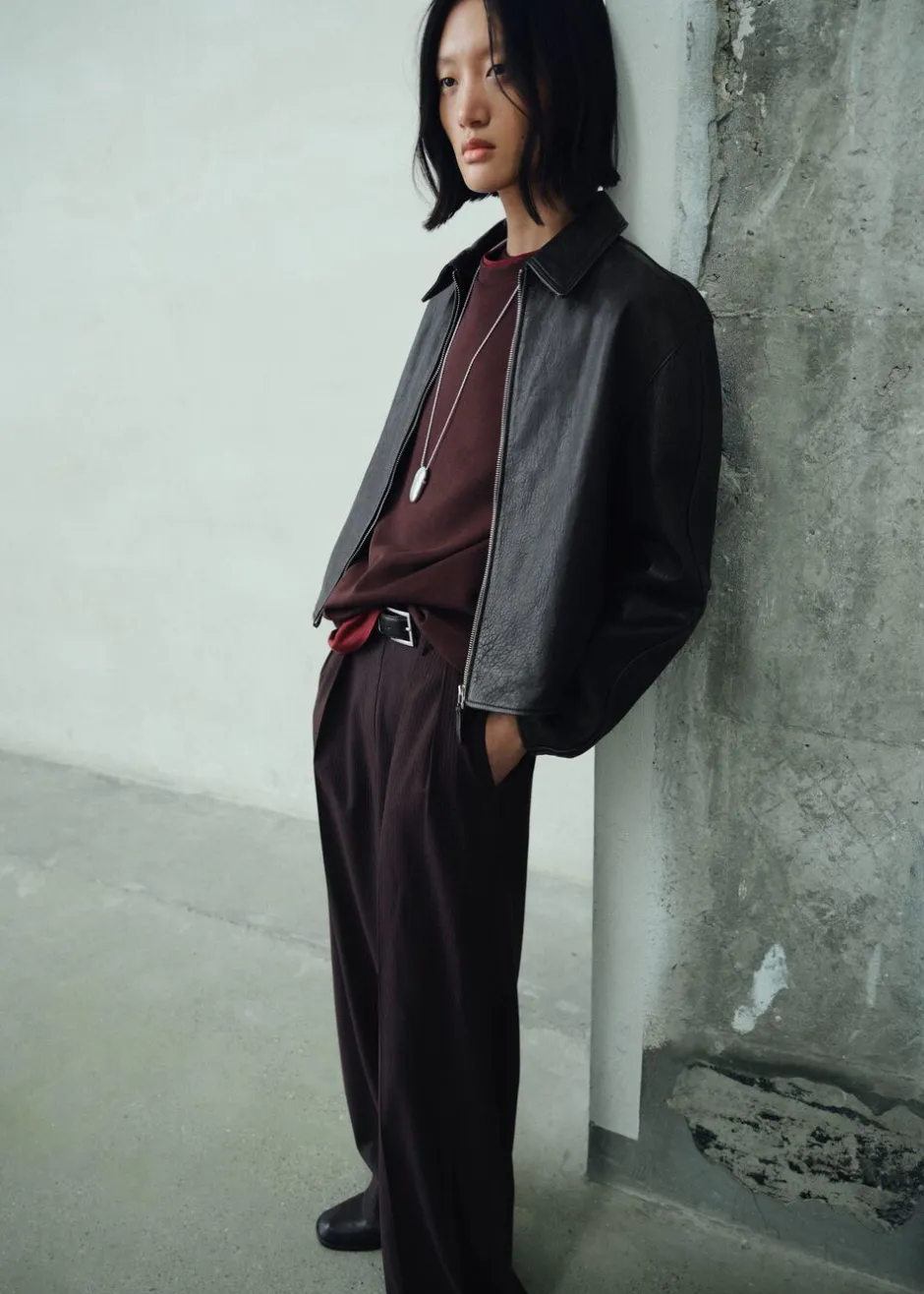 Online Lapels leather jacket Dame Fest