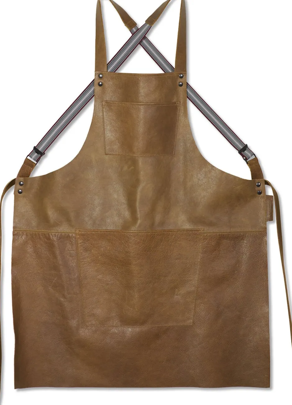 DutchDeluxes Tekstiler Til Køkkenet>Læderforklæde Suspender Serie Apron Vintage Camel