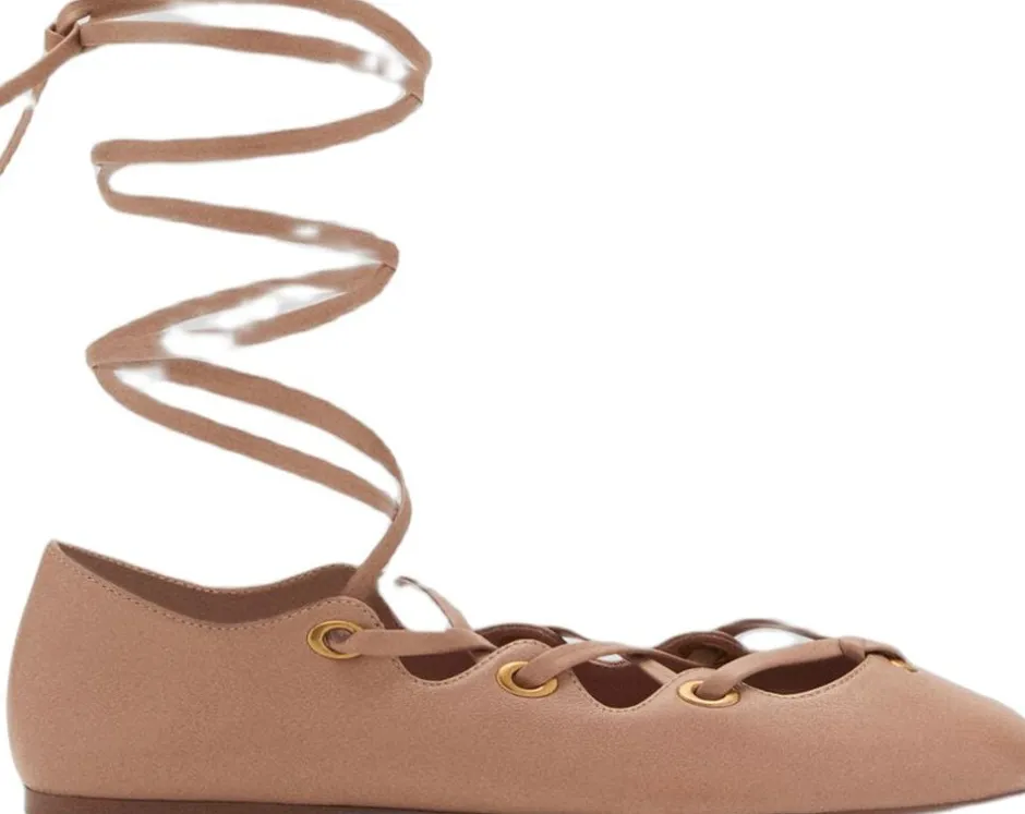 New Leather ballerina with crossed stra Dame Ballerinaer|Snøresko