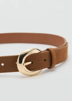 Dame MANGO Bælter>Leather belt with oval buckle