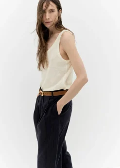 Dame MANGO Bælter>Leather belt with oval buckle