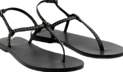 Dame MANGO Sandaler>Leather sandals with mini studs