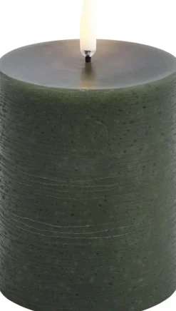 LED pillar candle, Olive green, Rustic, 7,8 x 10,1 cm 4/24 Elektriske Julelys