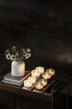 Online LED rechargeable glass candle, Grey, 9,2x10,2 cm Lys & Lysestager