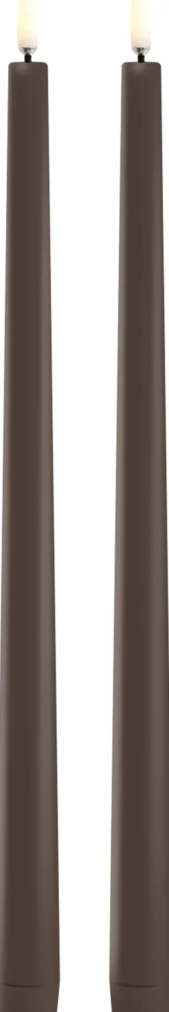 Hot LED slim taper candle, Brown, Smooth, 2-pack, 2,3x32 cm Lys & Lysestager