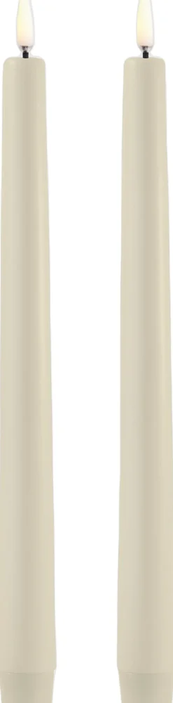 Uyuni Elektriske Julelys>LED taper candle, Oyster Grey, Smooth, 2-pack, 2,3x25 cm