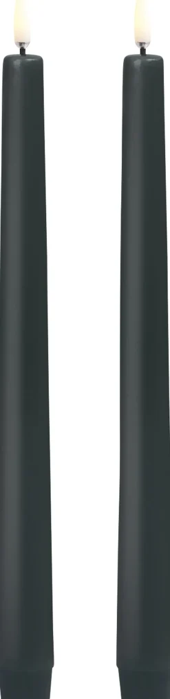 Uyuni Lys & Lysestager>LED taper candle, Pine green, smooth, 2-pack, 2,3x25 cm