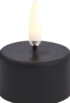 Clearance LED tealight premium 400~, Plain black wax, Smooth, 4x21 cm Elektriske Julelys