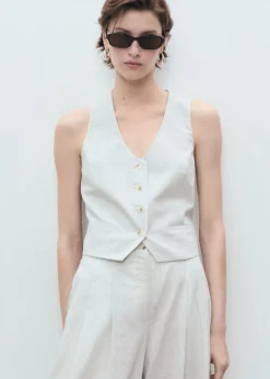 Dame MANGO Blazere & Veste>Linen-blend suit waistcoat