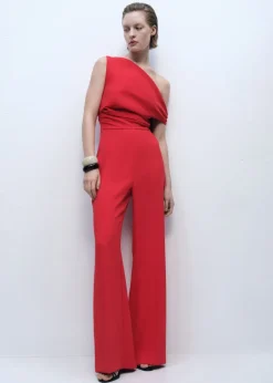 Long asymmetrical draped jumpsuit-MANGO New