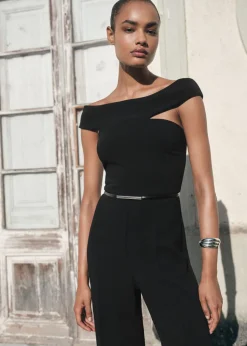 Dame MANGO Buksedragter>Long jumpsuit with asymmetrical nec