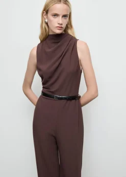 Dame MANGO Buksedragter>Long jumpsuit with draped neck and