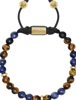 Nialaya Smykker>Men's Beaded Bracelet with Dumortierite, Brown Tiger Eye and