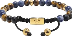 Nialaya Smykker>Men's Beaded Bracelet with Dumortierite, Brown Tiger Eye and