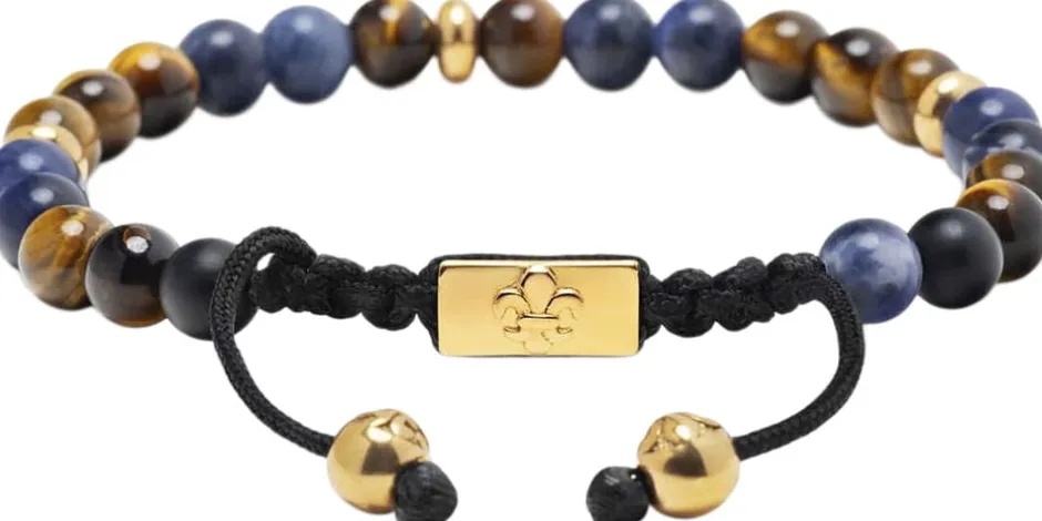 Nialaya Smykker>Men's Beaded Bracelet with Dumortierite, Brown Tiger Eye and