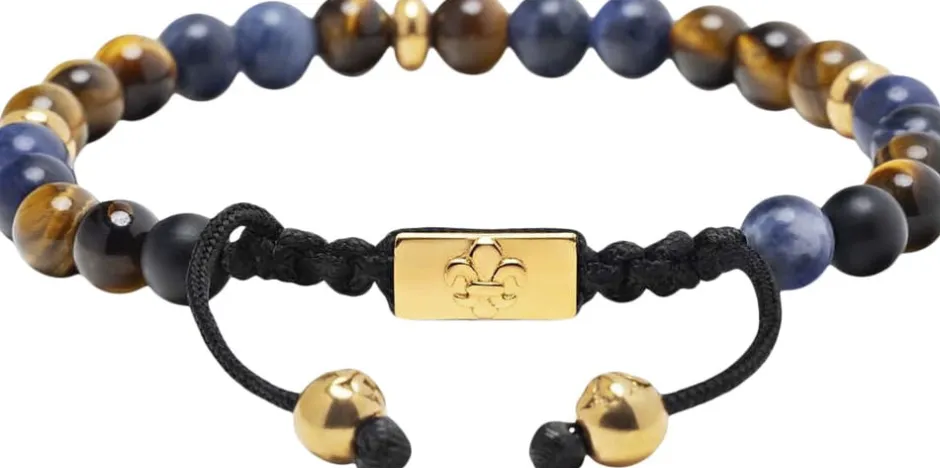 Nialaya Smykker>Men's Beaded Bracelet with Dumortierite, Brown Tiger Eye and